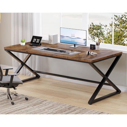 Großer moderner Schreibtisch 180cm Eiche & Schwarz für Home Office