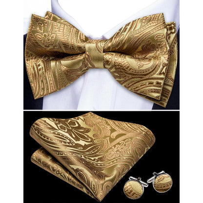 Blau Paisley Satin Fliegen Set mit Einstecktuch und