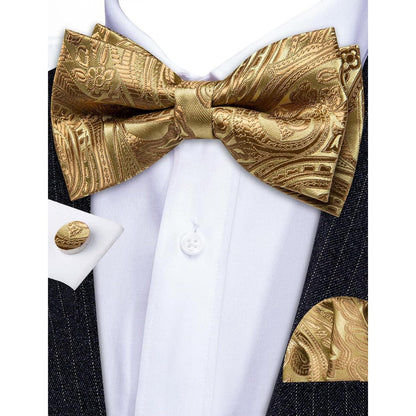 Blau Paisley Satin Fliegen Set mit Einstecktuch und