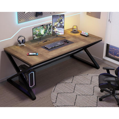 Großer Schreibtisch 180cm Schwarz Eiche MDF Modern Home Office