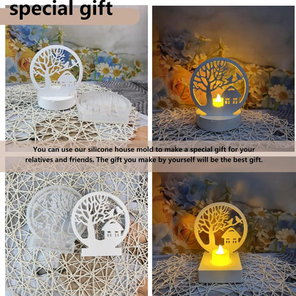 3D Silikonform Haus Lebensbaum Kerzenhalter Gießform Seife DIY