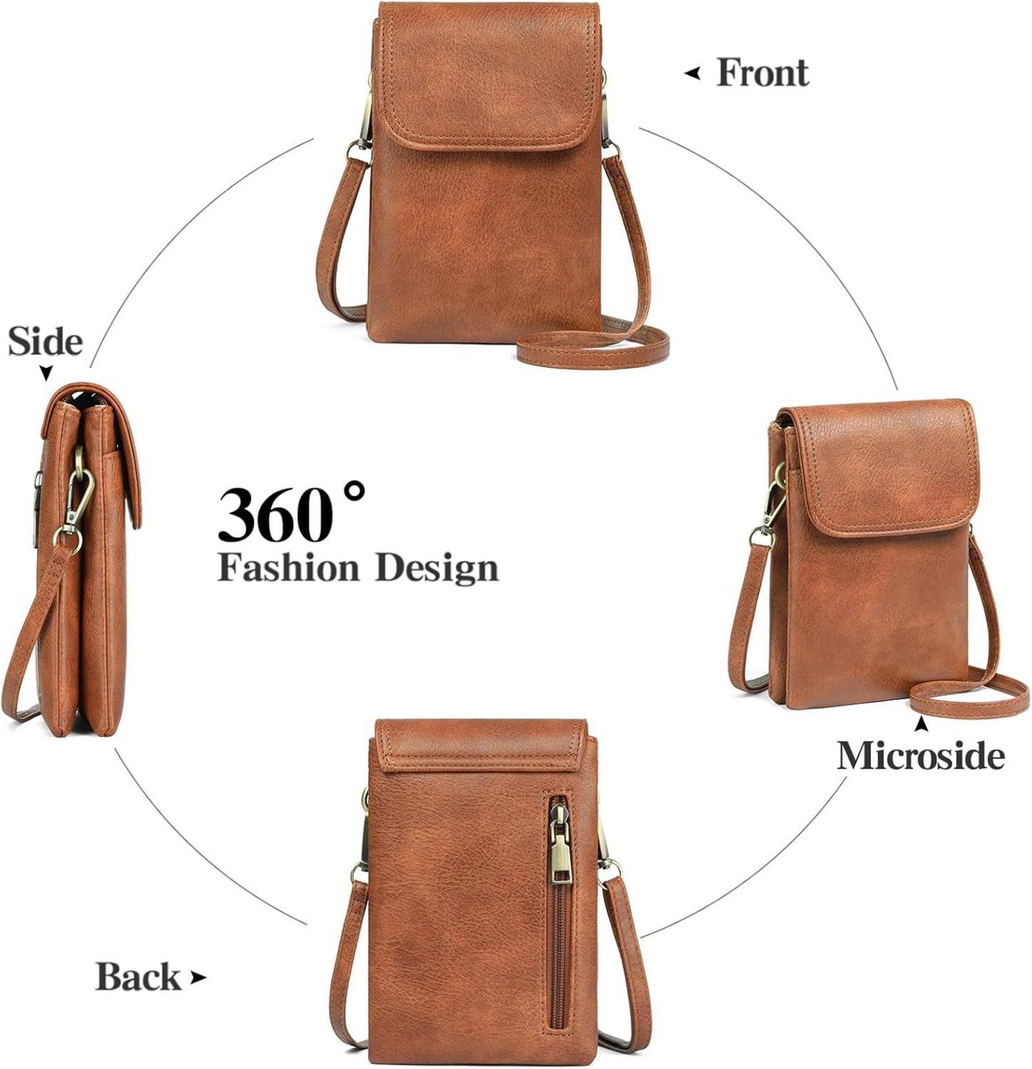 RFID Blocking Damen Handtasche Umhängetasche Crossbody Bag Retro-braun