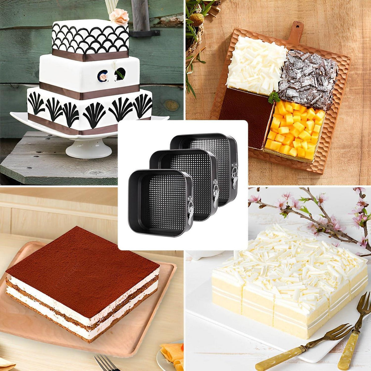 Eckige Springform Set | 20/22/24 cm Kuchenformen Schwarz