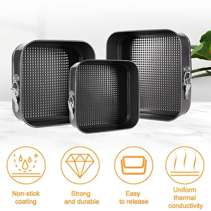 Eckige Springform Set | 20/22/24 cm Kuchenformen Schwarz