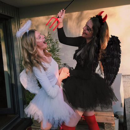 Teufel Engel Kostüm Schwarz Damen Mädchen Halloween Engelsflügel