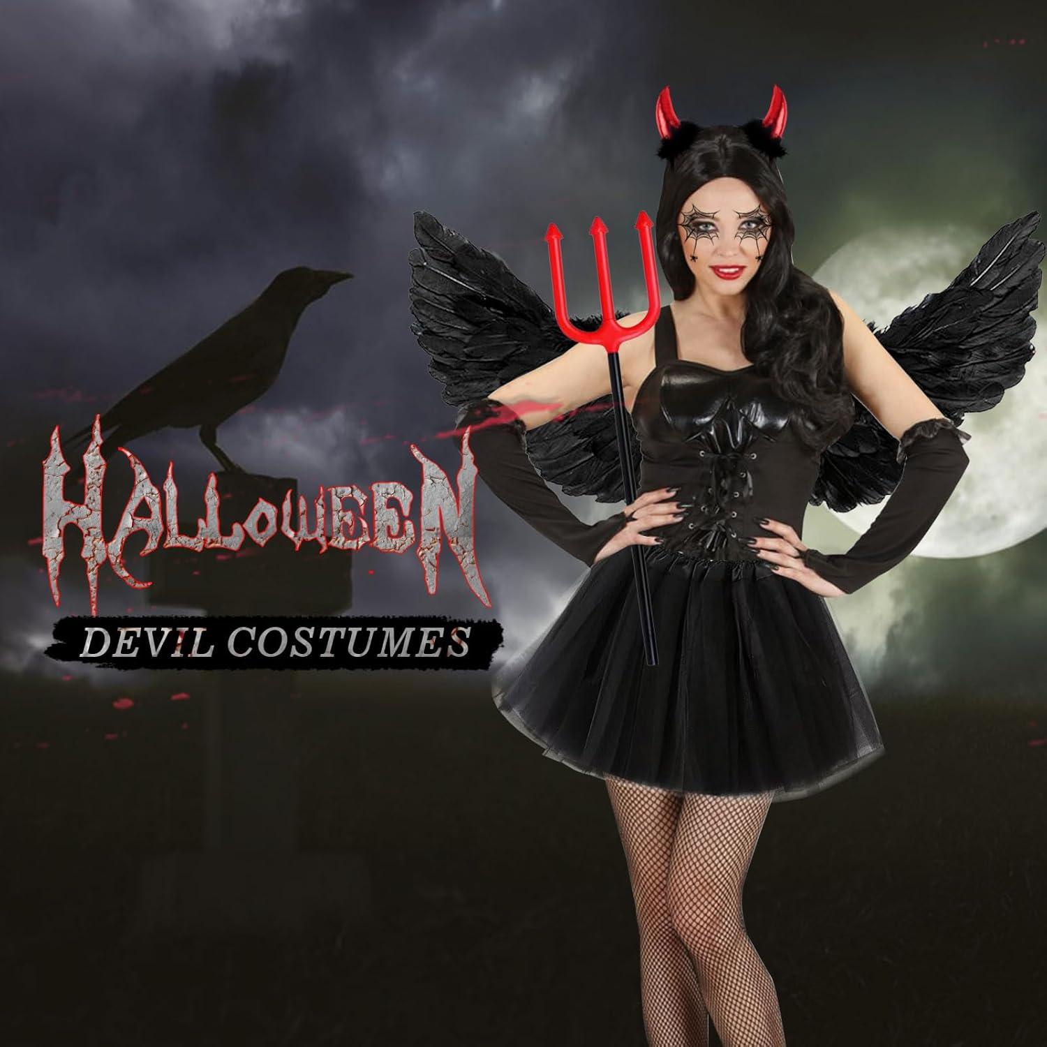 Teufel Kostüm Schwarz Engel Engelsflügel Halloween Karneval