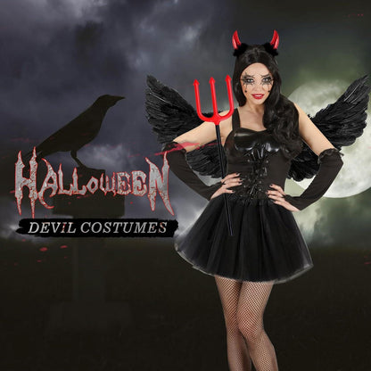 Teufel Kostüm Schwarz Engel Engelsflügel Halloween Karneval