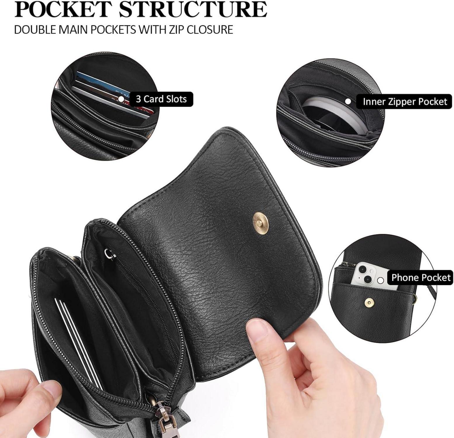 Damen Handtasche RFID Blocking Crossbody Schultertasche Schwarz
