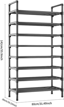 Schuhregal Schwarz Metall Holz 8 Tier Organizer 80x26x142cm