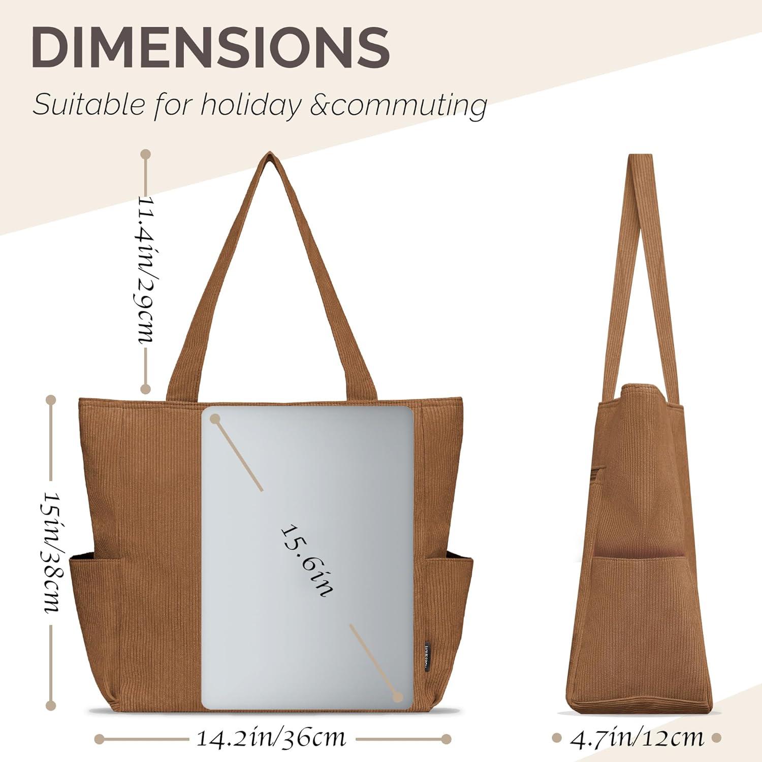 Cordury Tote Bag Umhängetasche Reißverschluss Taschen Braun