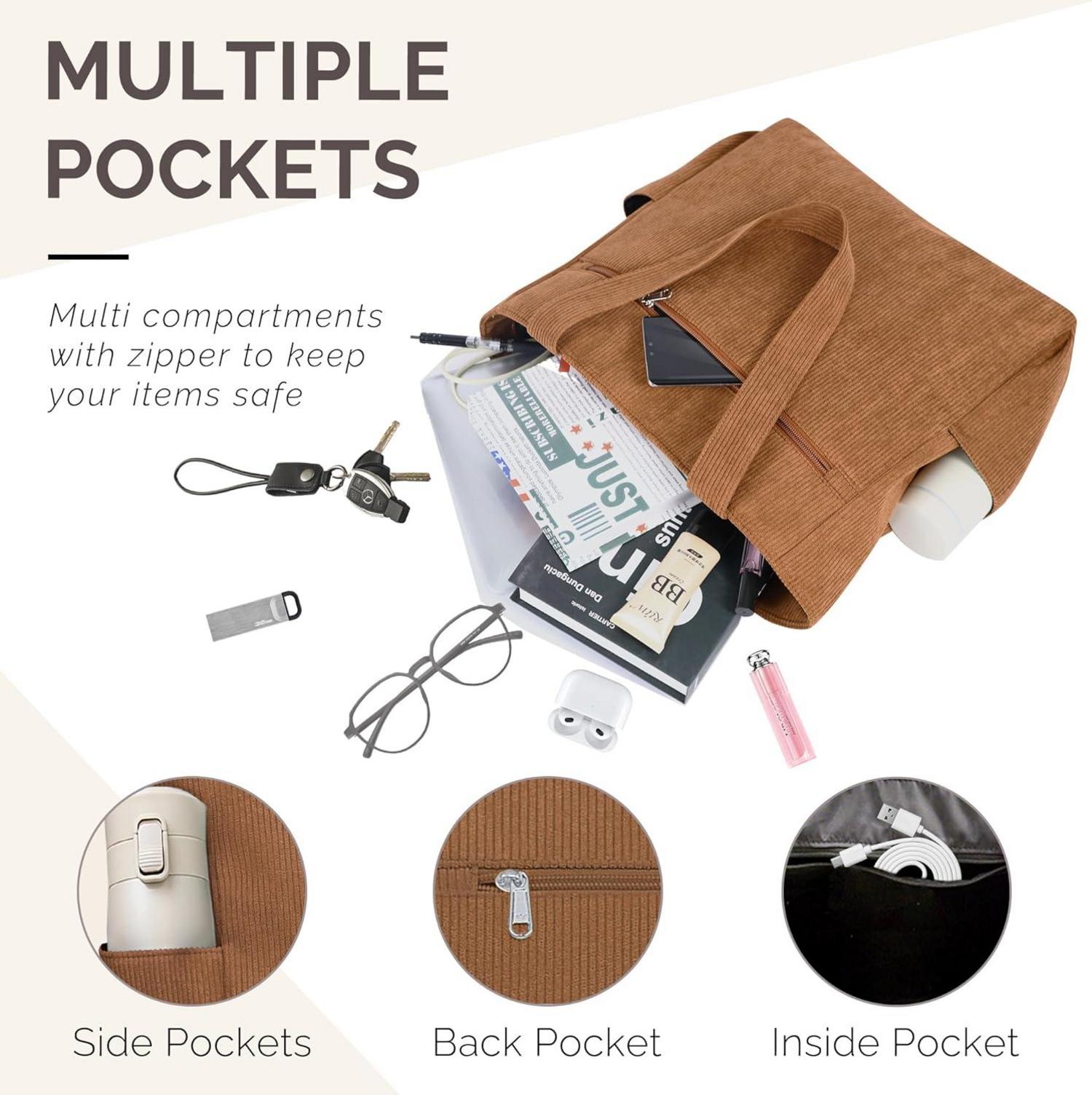 Große Cordury Umhängetasche mit Reißverschluss & Taschen