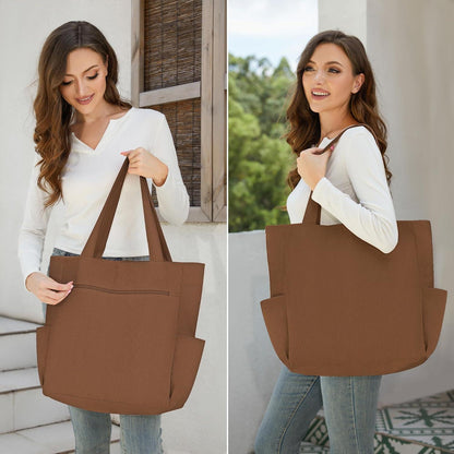 Cordury Tote Bag Umhängetasche mit Reißverschluss 5 Taschen Braun