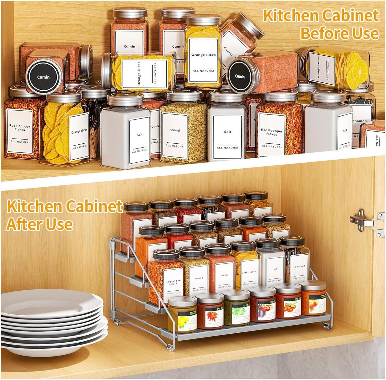 Einstellbares 4-stufiges Gewürzregal ohne Bohren - Grau Kitchen Organizer