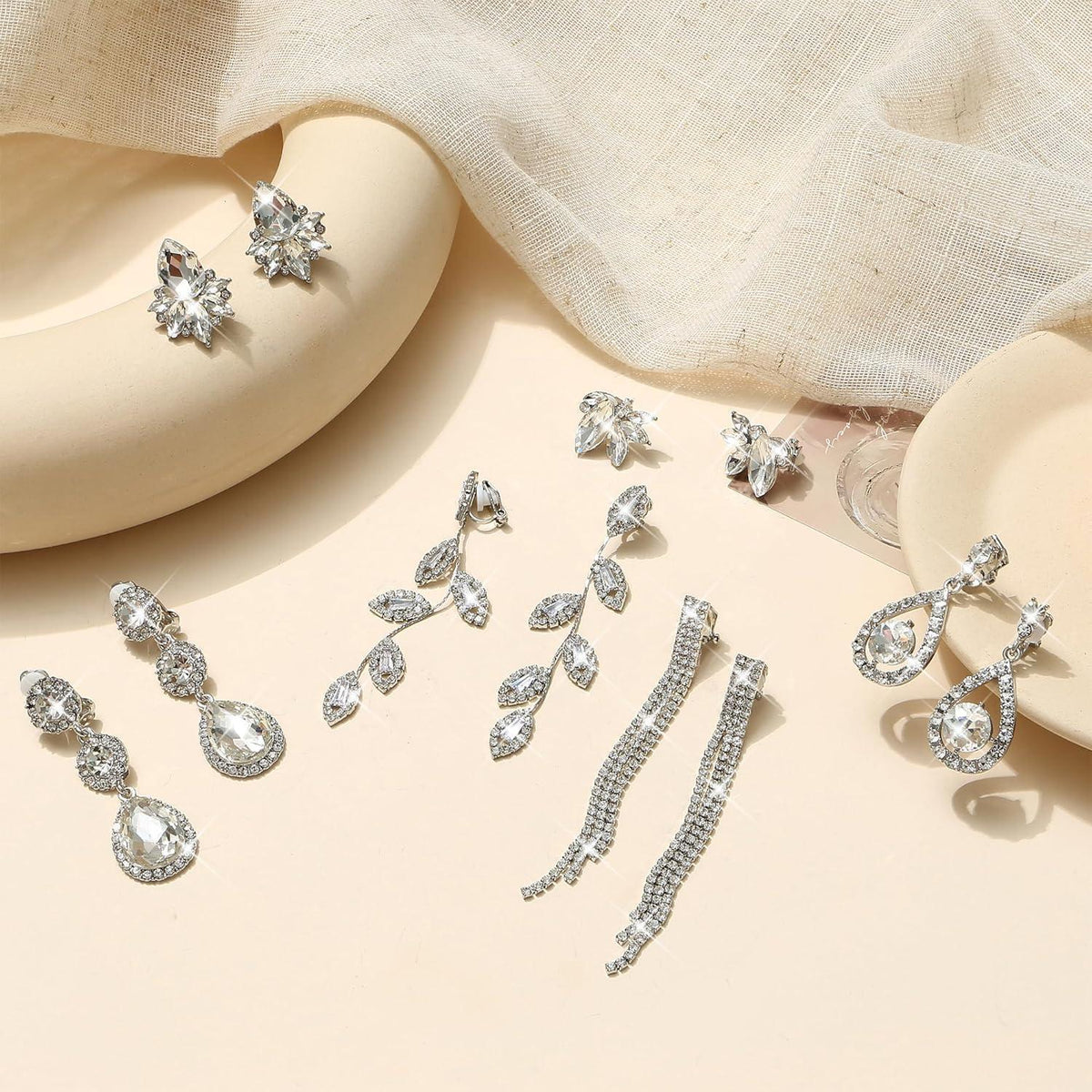 6 Paar Clip Ohrringe Damen Strass Hängend Non-Piercing