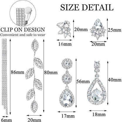 6 Paar Clip Ohrringe Damen Strass Hängend Non-Piercing