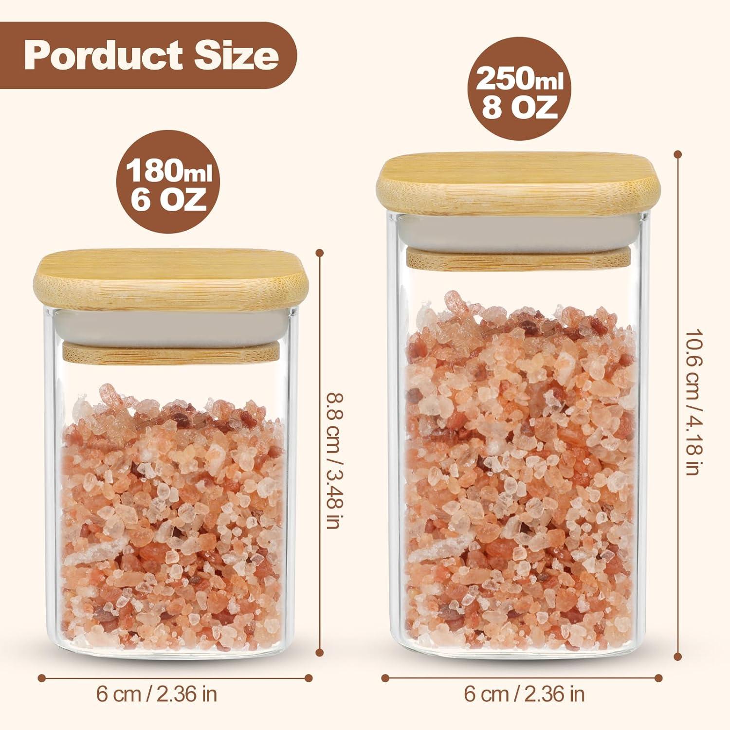 Gewürzgläser Eckig Bambusdeckel Etiketten 12er Set - 6oz/180ml