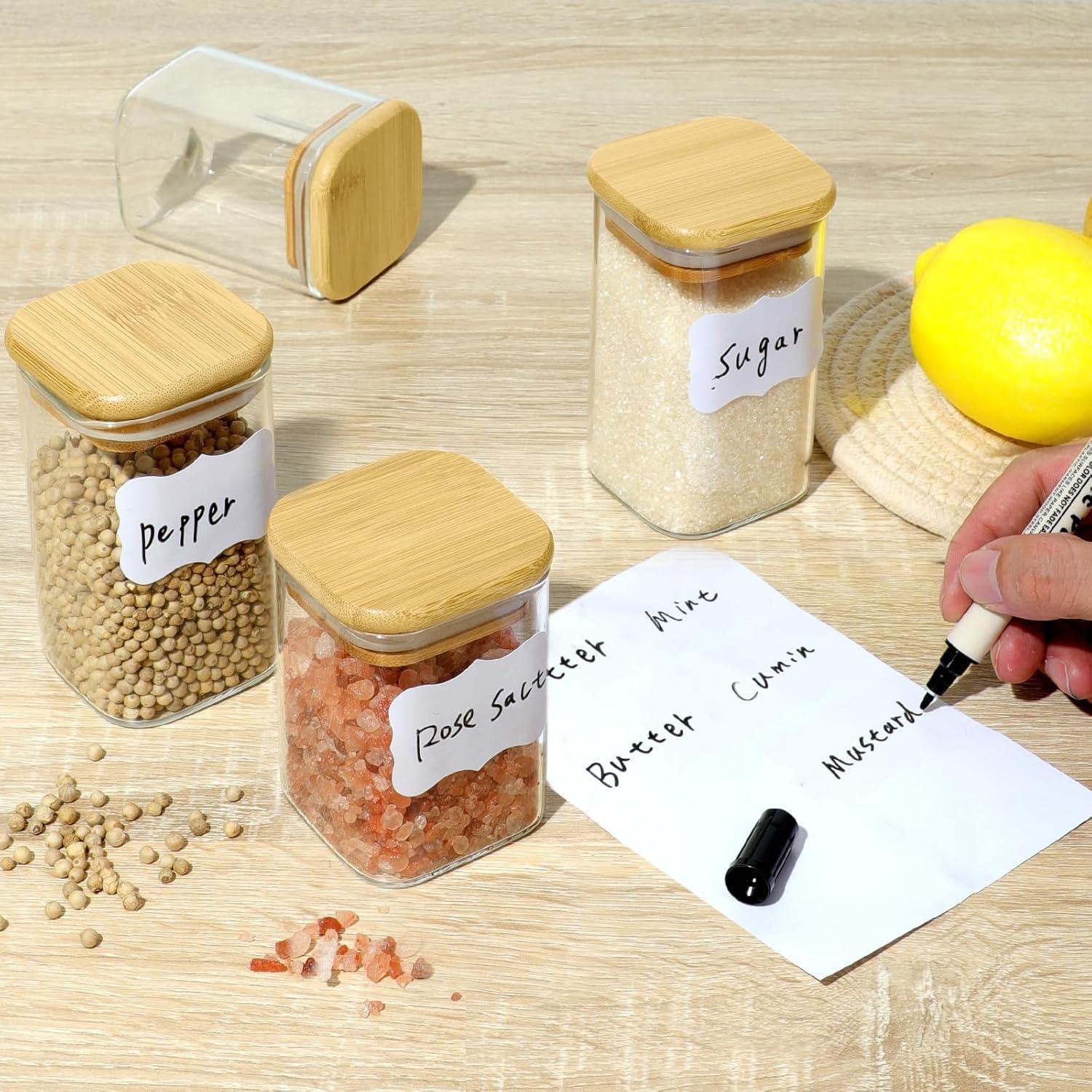 Gewürzgläser Set 12er Bambusdeckel Etiketten 180ml - YUEYEE