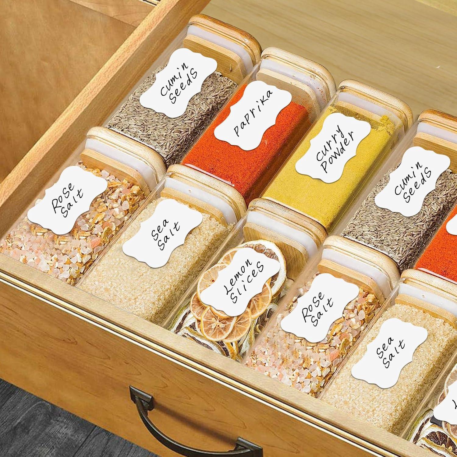Gewürzgläser Eckig mit Bambusdeckel, 12er Set 180ml, Etiketten