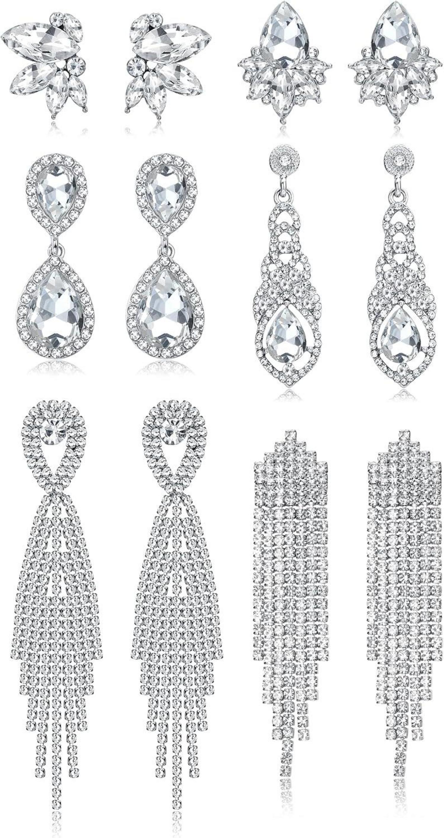 6 Paar Damen Clip Ohrringe Set Strass Silber Non-piercing Hochzeit