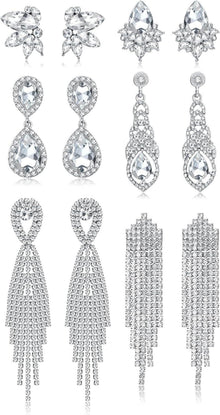 6 Paar Damen Clip Ohrringe Set Strass Silber Non-piercing Hochzeit