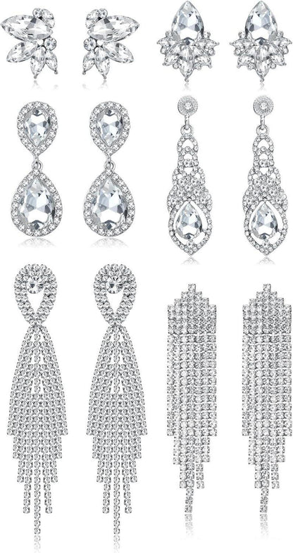 6 Paar Damen Clip Ohrringe Set Strass Silber Non-piercing Hochzeit