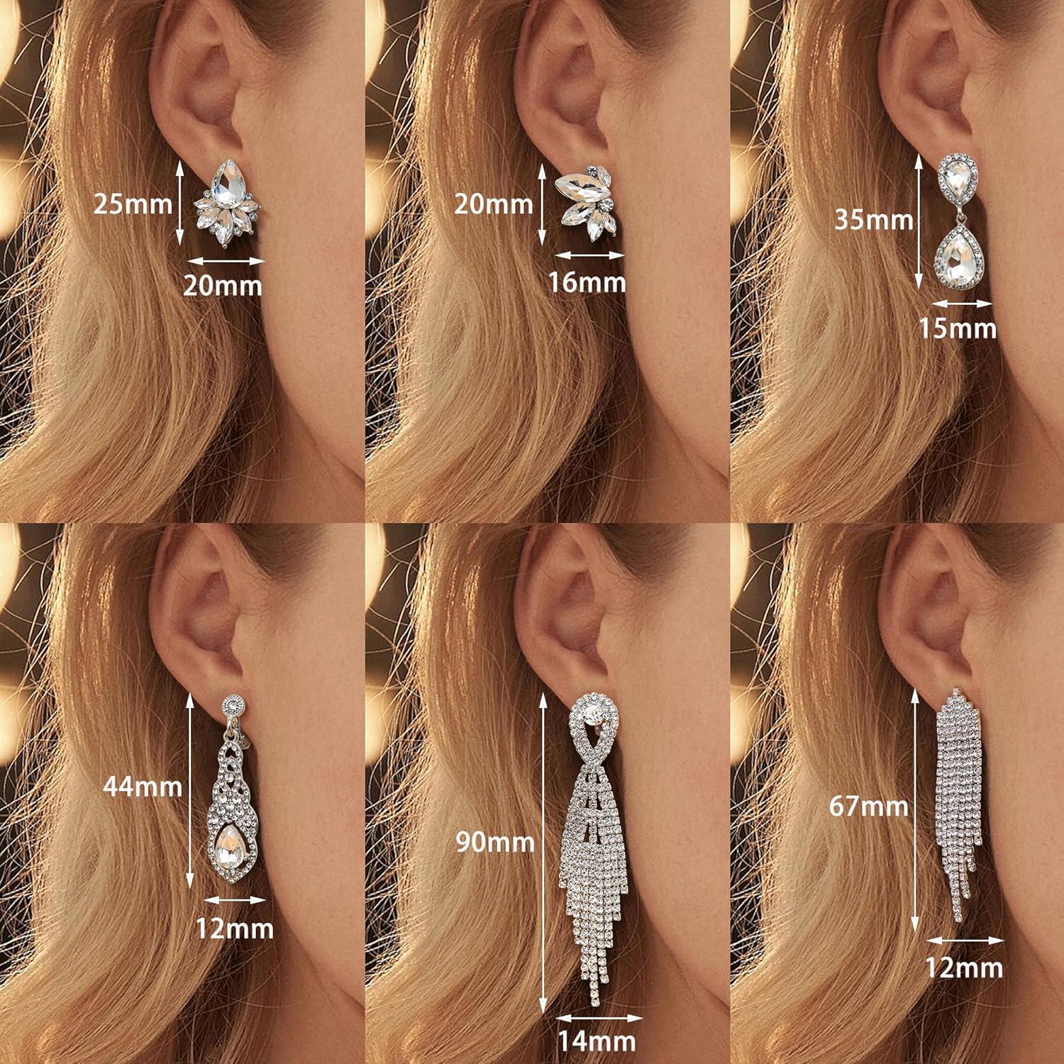 Strass Clip Ohrringe Silber 6 Paare Hängend Non-piercing für Damen