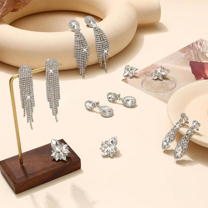 6 Paare Silber Strass Clip Ohrringe Set für Damen - Hochzeit