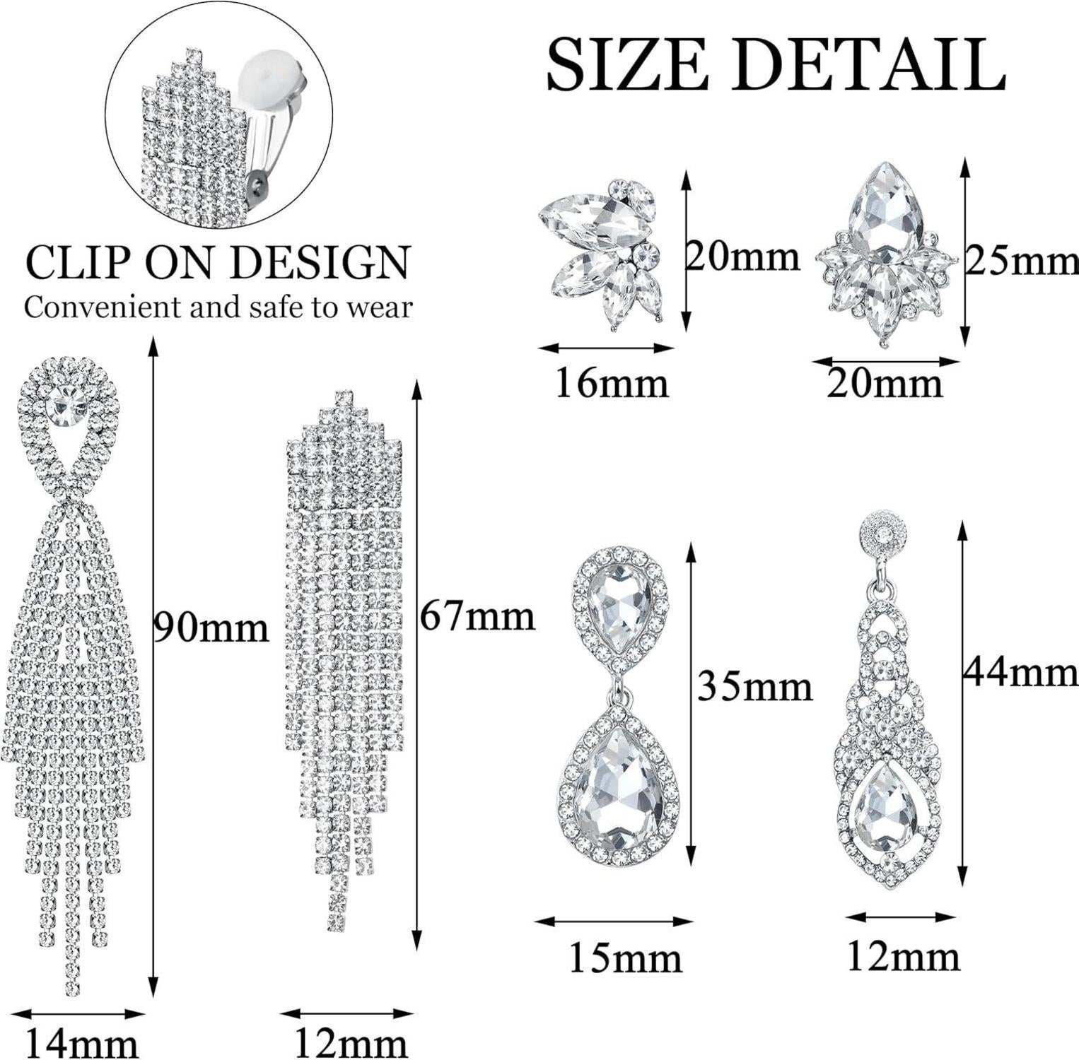 Strass Clip Ohrringe Set Silber 6 Paare Hochzeit Brautjungfern Brillant Diamant