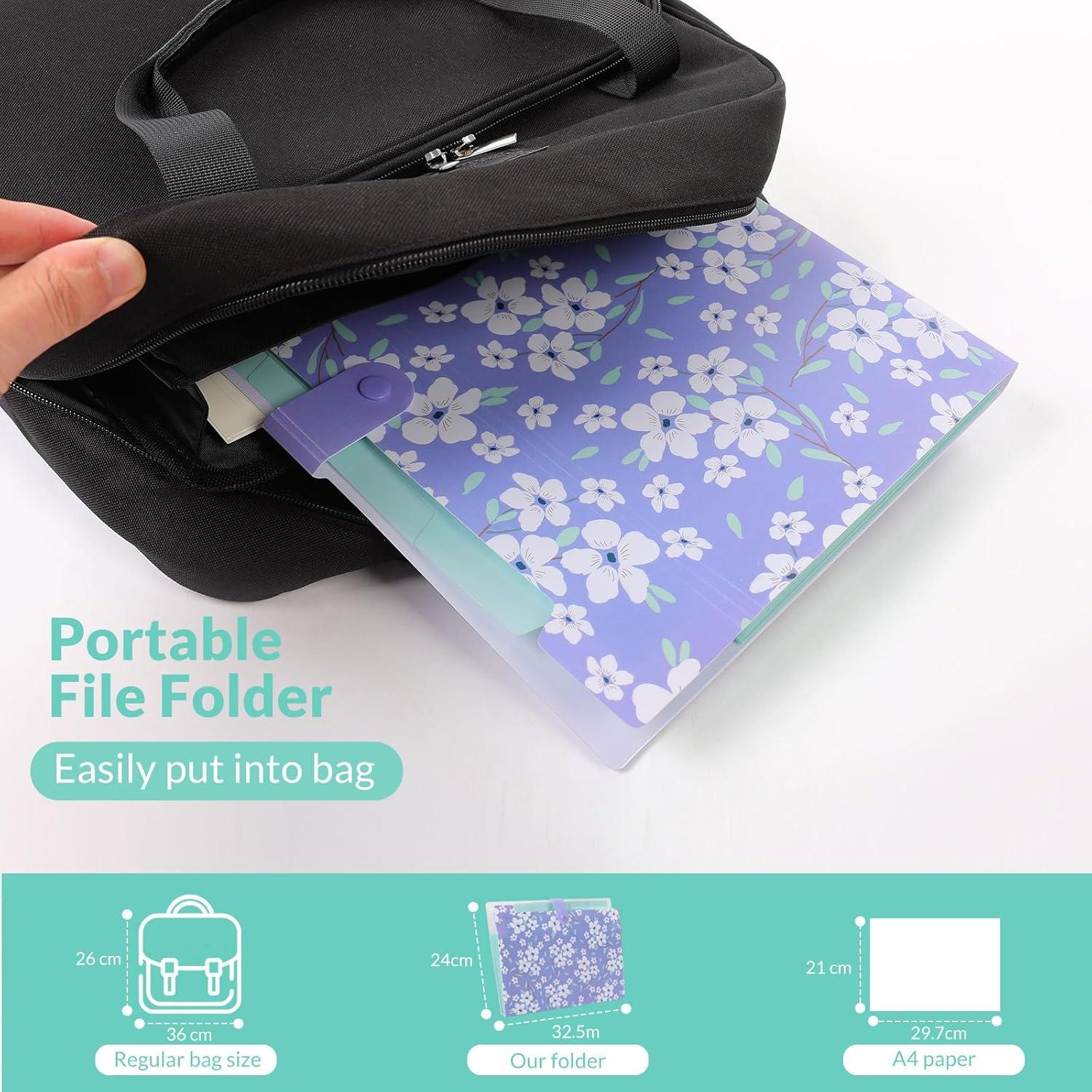 Dokumentenmappe A4 Fächermappe Organizer 6 Tasche Floral Lila