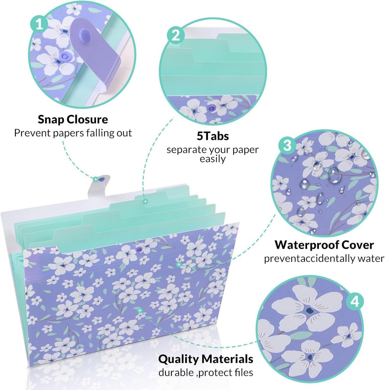 Dokumentenmappe A4 Fächermappe Plastik Floral Organizer Mappe lila 2