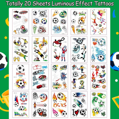 20 Fußball Tattoo Kinder Leuchtend Set, Spielzeug Jungen, hautfreundlich