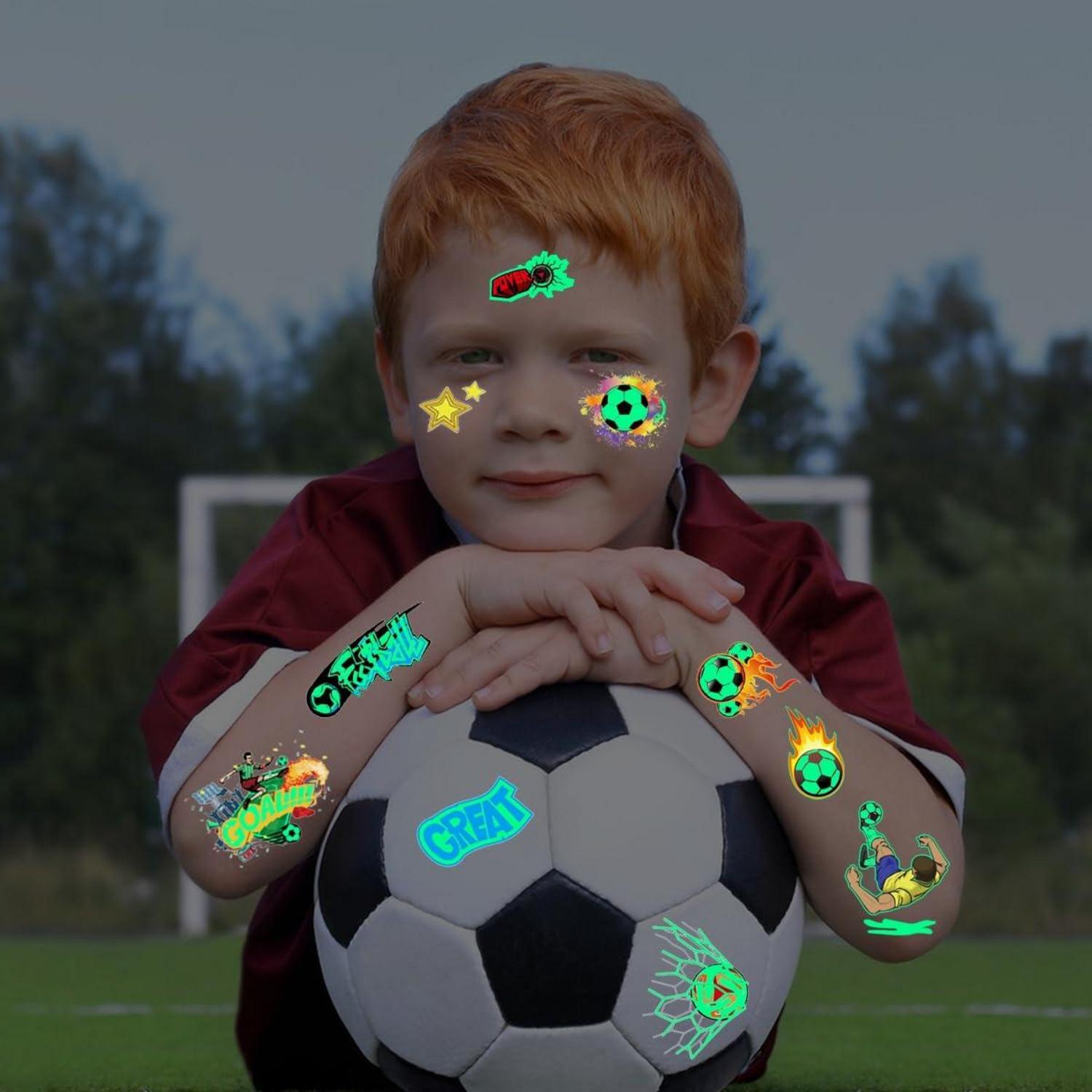 20 Fußball Tattoo Kinder Leuchtend Set, Spielzeug Jungen, hautfreundlich