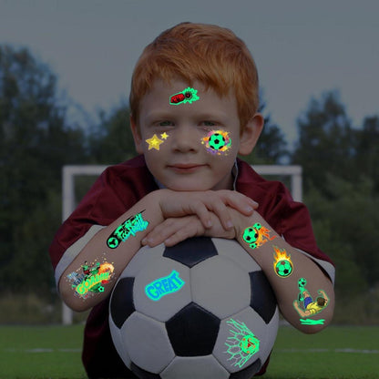 20 Fußball Tattoo Kinder Leuchtend Set, Spielzeug Jungen, hautfreundlich