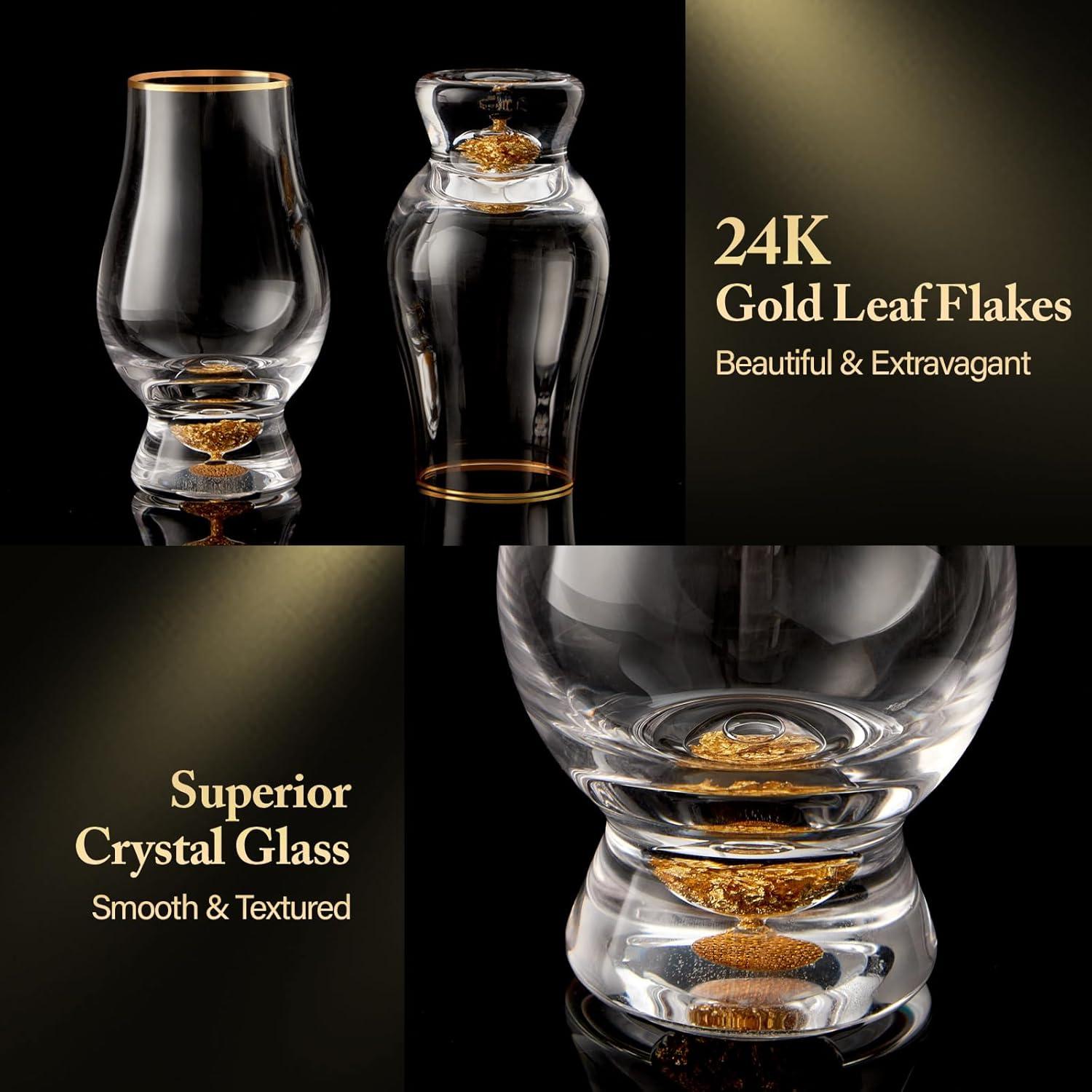 DUJUST Whiskey Gläser 2er Set 24K Gold 235ml Kristall Snifter Glas