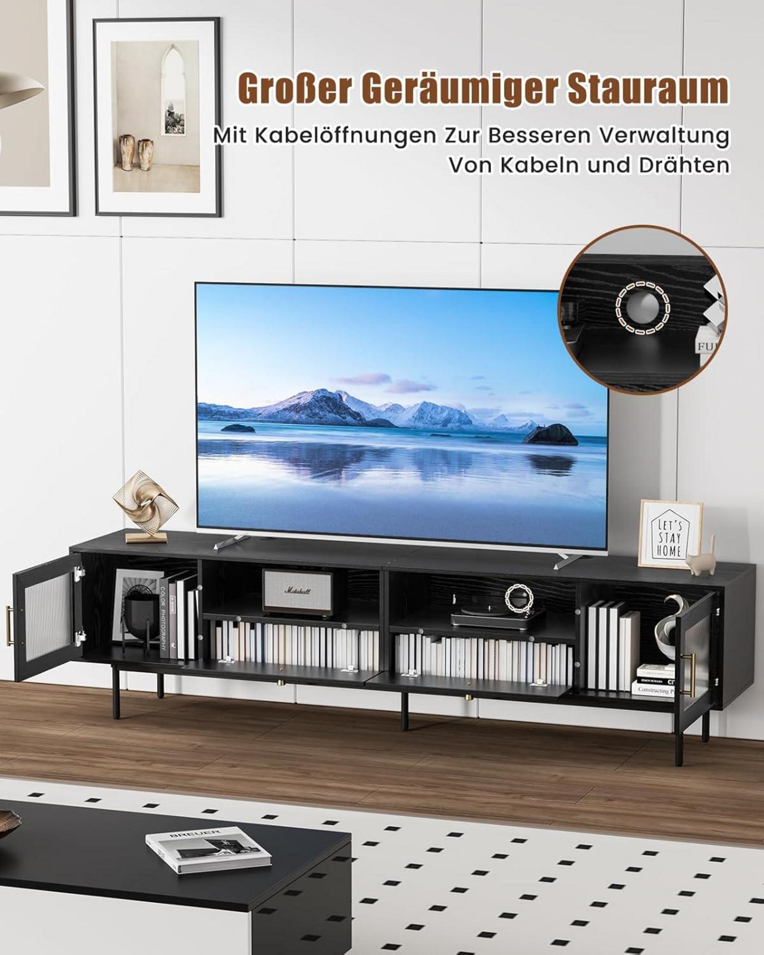 Schwarzer 200cm TV Stand Italienischer Stil Wohnzimmer 75 Zoll