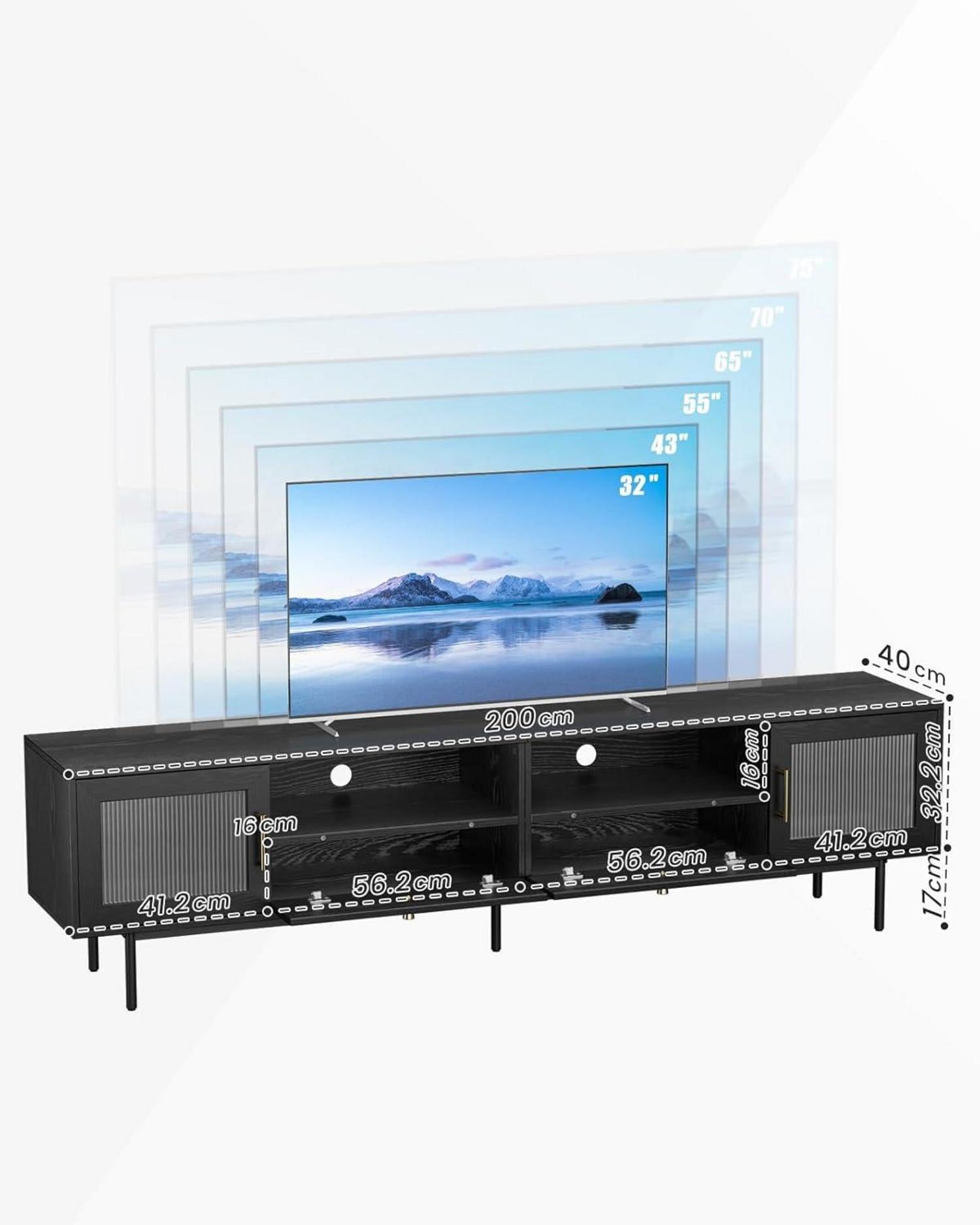 TV Stand 200cm Schwarz Italienischer Stil 75 Zoll Fernseher