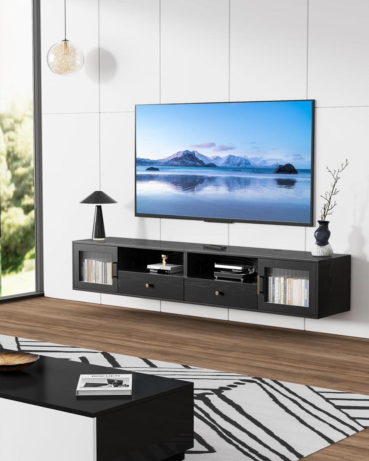 Schwarzer 200cm TV Stand Italienischer Stil Wohnzimmer 75 Zoll