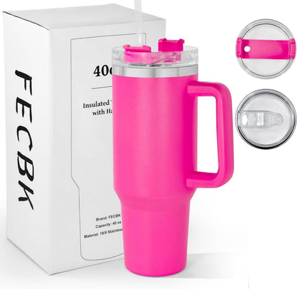 Isolierter Thermobecher mit Strohhalm und Griff, 1,2L, lila