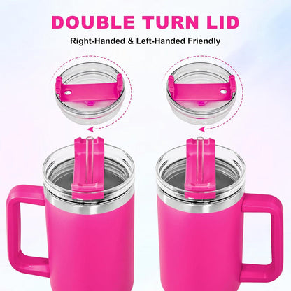 Thermobecher mit Henkel und Strohhalm 1,2L Vakuumisoliert Edelstahl 12 Std Heiß 34 Std Kalt Fuchsia