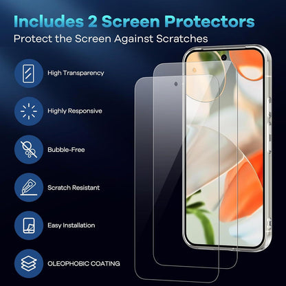 Google Pixel 9 Pro XL Hülle mit Panzer Schutz Glas - Anti-Gelb Stoßfest Transparent Schutzhülle