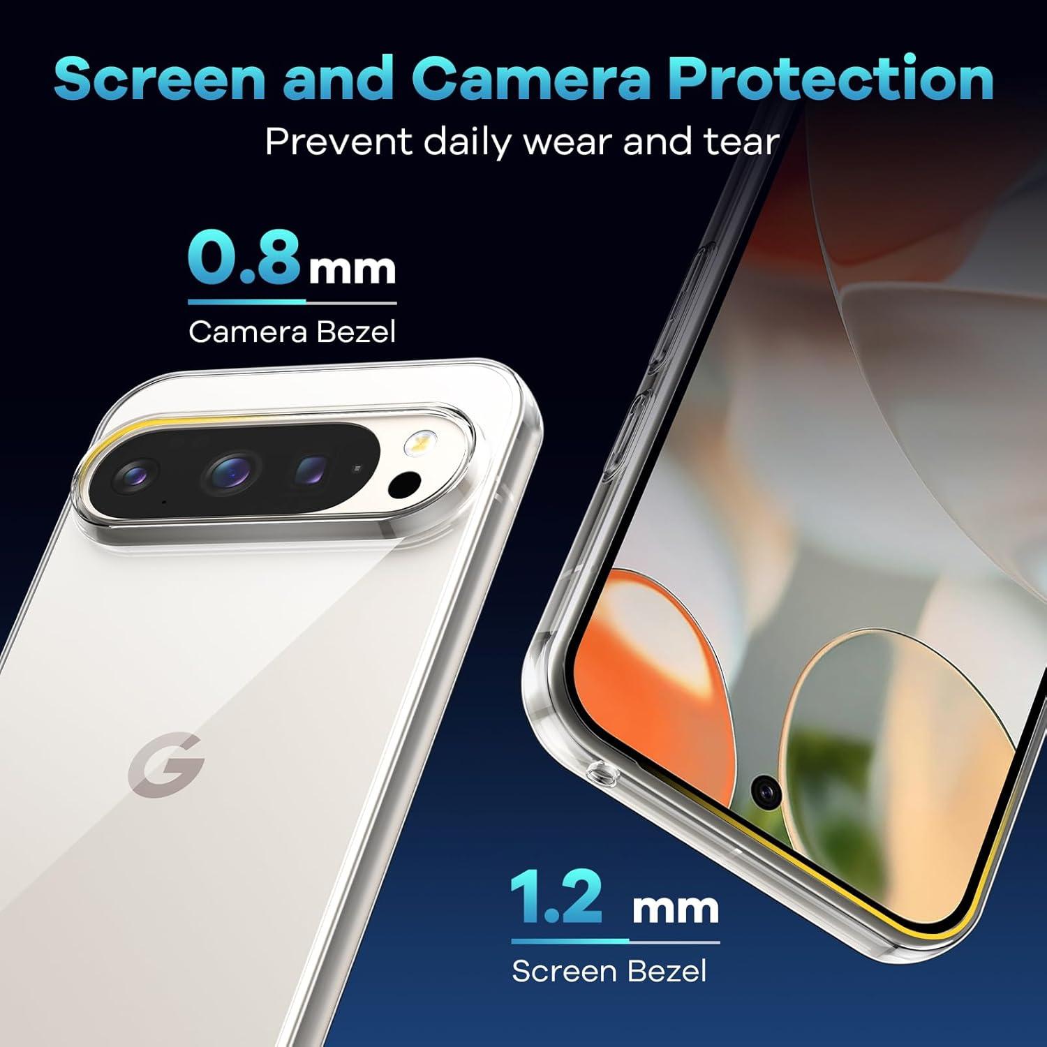 Transparente Google Pixel 9 Pro XL Hülle mit Panzer Glas Schutz - Stoßfest