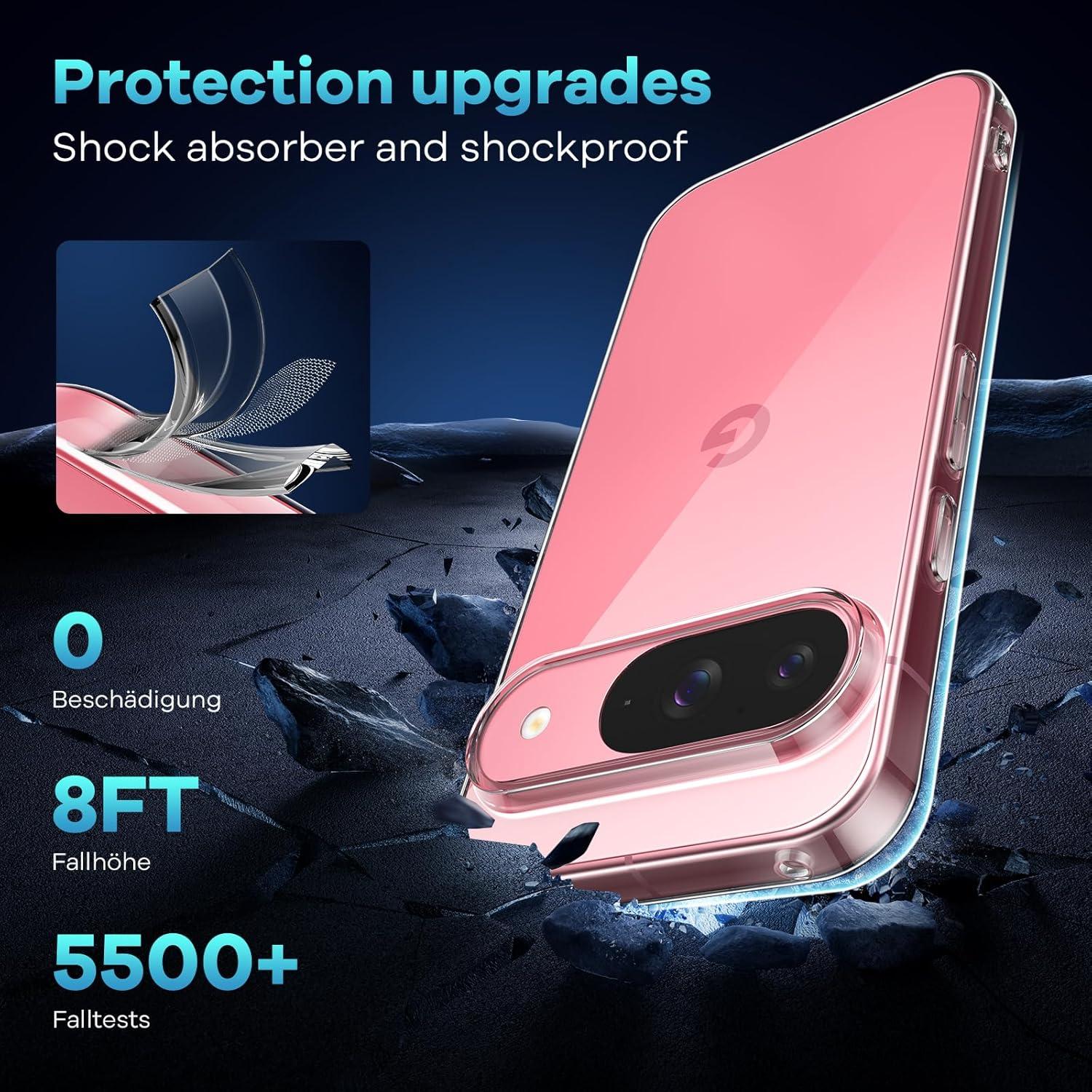 Transparente Handyhülle für Google Pixel 9/9 Pro mit Panzer Schutzglas