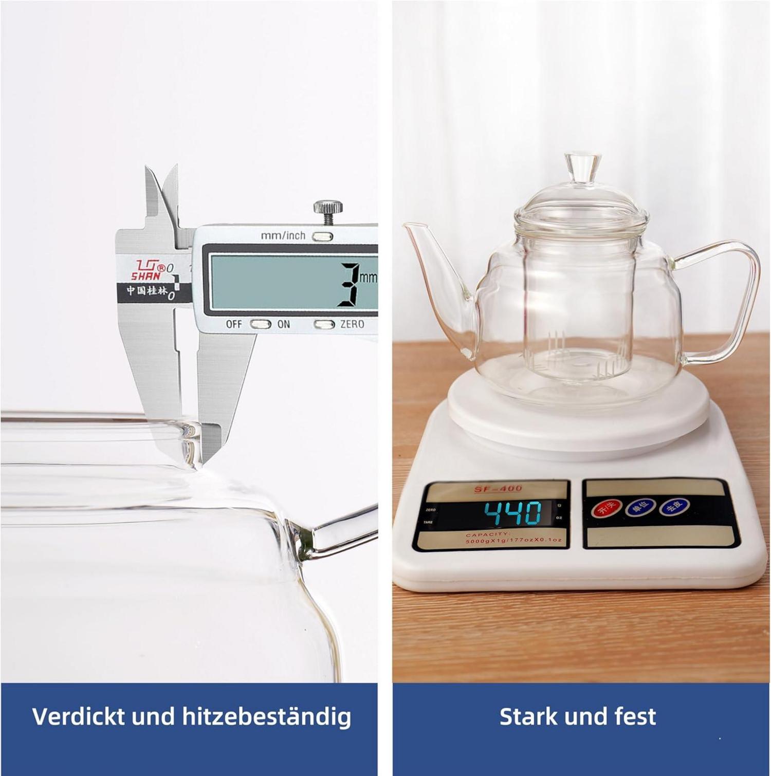 Glas Teekanne mit abnehmbarem Infuser und 600ml Fassungsvermögen