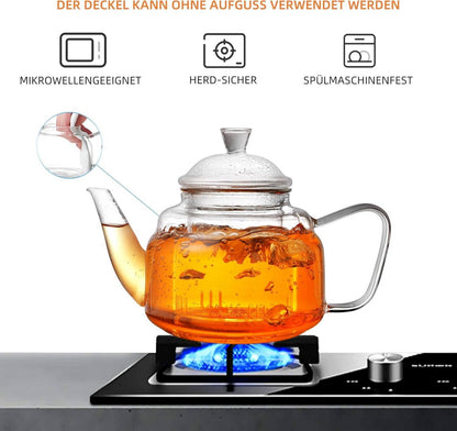 CNGLASS Glas Teekanne mit abnehmbarem Infuser 600ml Borosilikatglas Safe für Herd und Mikrowelle