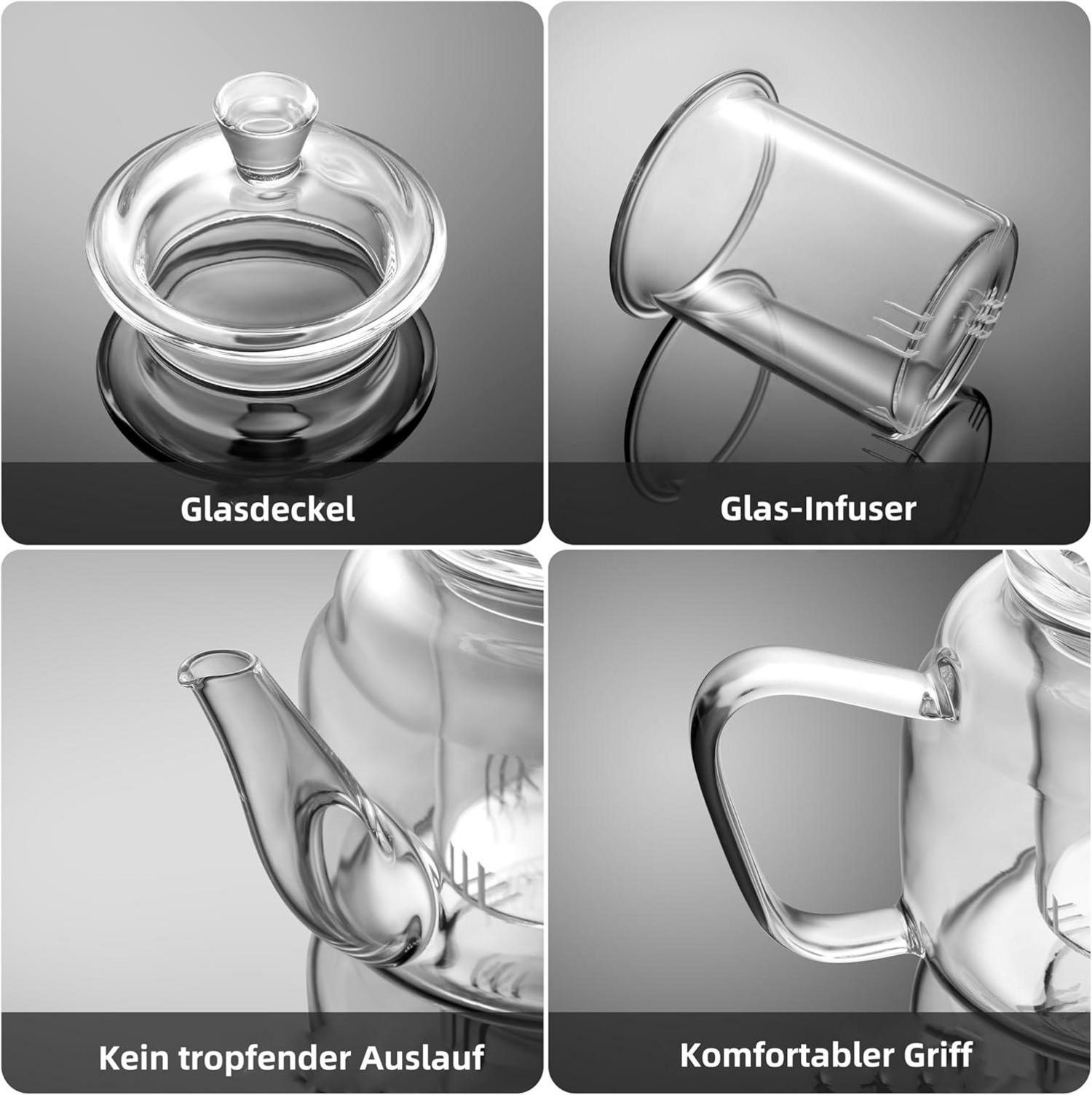 CNGLASS Glas Teekanne mit abnehmbarem Infuser 20oz Klarglas Teekessel Herd Safe