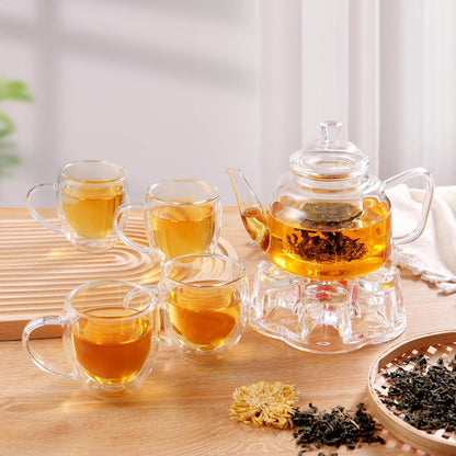 CNGLASS Glas Teekanne mit abnehmbarem Infuser 600ml Borosilikatglas Safe für Herd und Mikrowelle