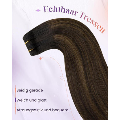 Echthaar Tressen Braun Balayage Ombre 50cm #2/8/2