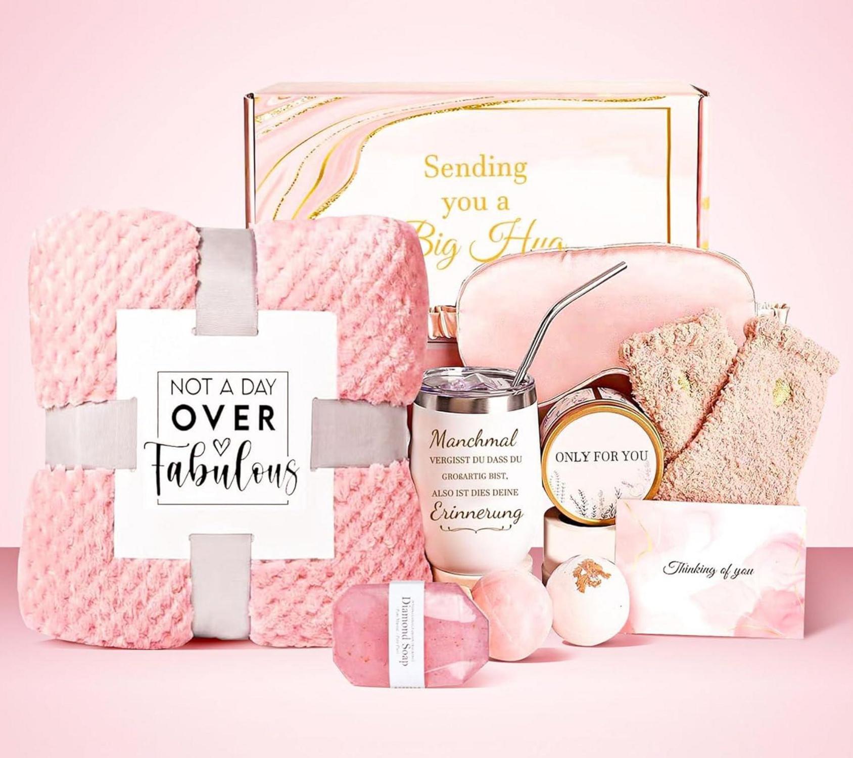 Geschenkset für Frauen mit Kuscheldecke und Edelstahlbecher