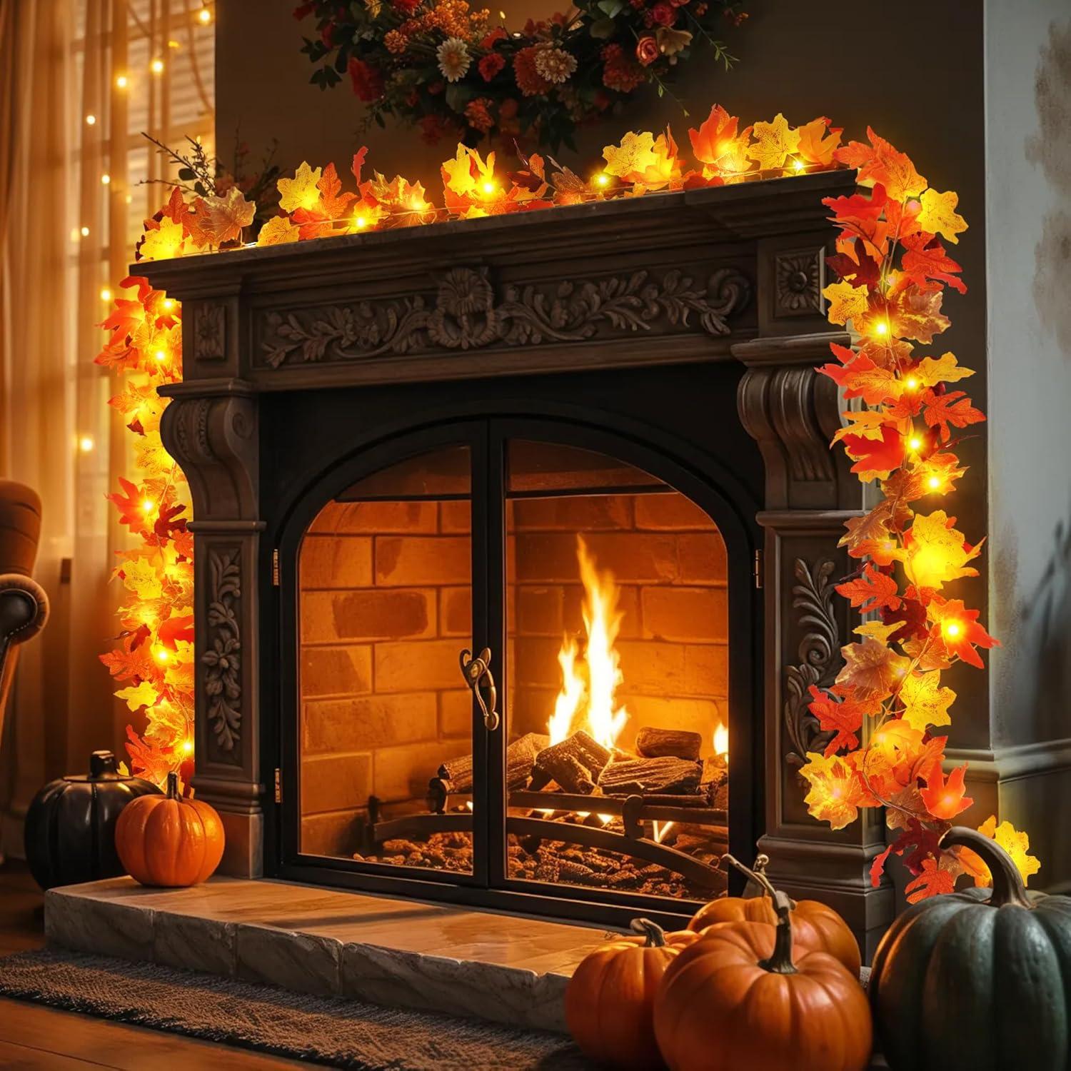 Herbst Ahornblätter Lichterkette Ahornblatt Girlande Autumn Halloween