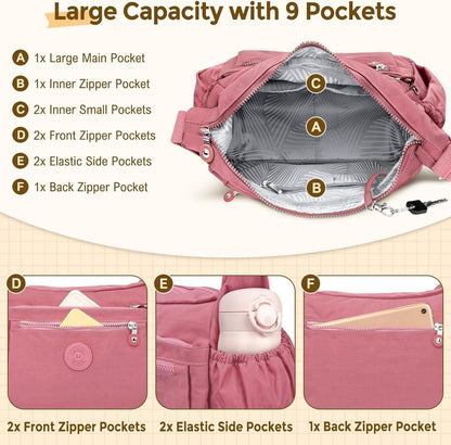 WACCET Damen Umhängetasche Groß Wasserdicht Nylon Crossbody Bag Verstellbarer